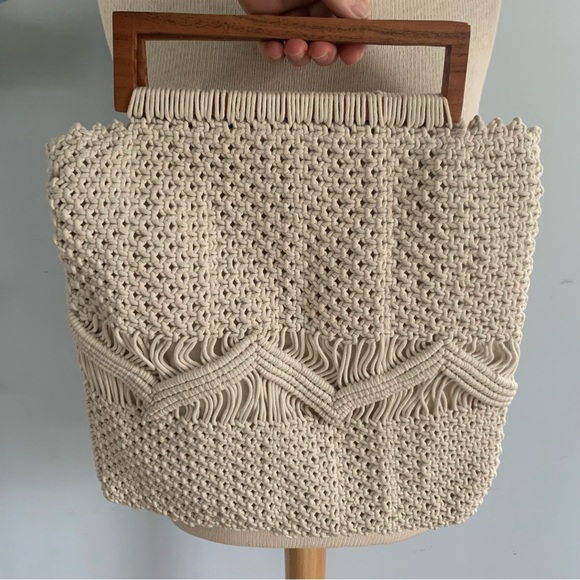 Shiraleah macrame’ handbag with wooden handle NEW never used, large size - Picture 5 of 10